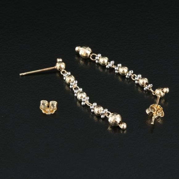 14k ⭐️ Gold Drop Earrings Two Tone Fancy Beaded Link - Picture 4 of 6